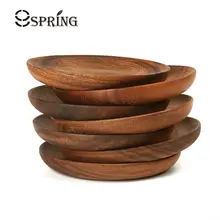 Juego de 2 Platos Redondos De Madera De Acacia Pequeña Bandeja de Servir con Tapas De Madera Natural, merienda, Sushi Vajilla Utensilios de Madera de Primera Calidad