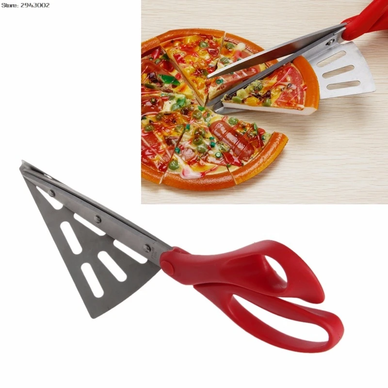 2 in 1 Scissors Pizza Cutter Slicer Tool Cook Server Gadget Stainless