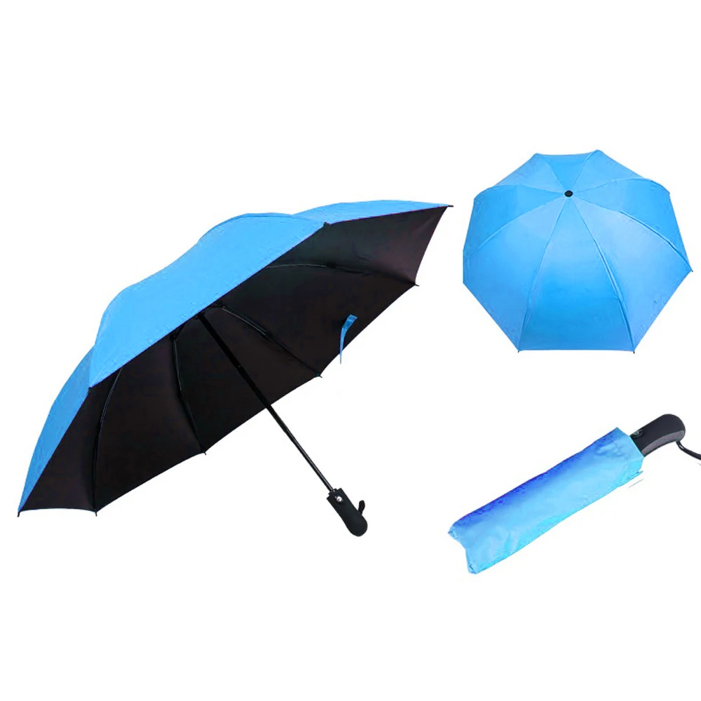 Ветрозащитный складной автоматический зонт от дождя, автоматический Ветрозащитный Солнечный и дождевик, 3 складных зонта, дождевик с черным покрытием