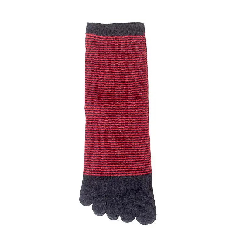 Летние мужские носки с пальцами, хлопковые полосатые носки с пятью пальцами, дезодорирующие носки с пальцами, рабочие деловые носки для мужчин BOC159 - Цвет: red