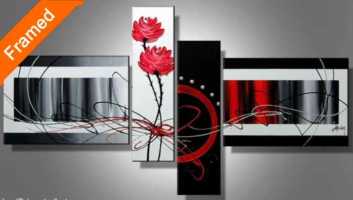 

4 panels canvas wall art for living room wall paintings unique gift for friends abstract flowers oil painting home decoration