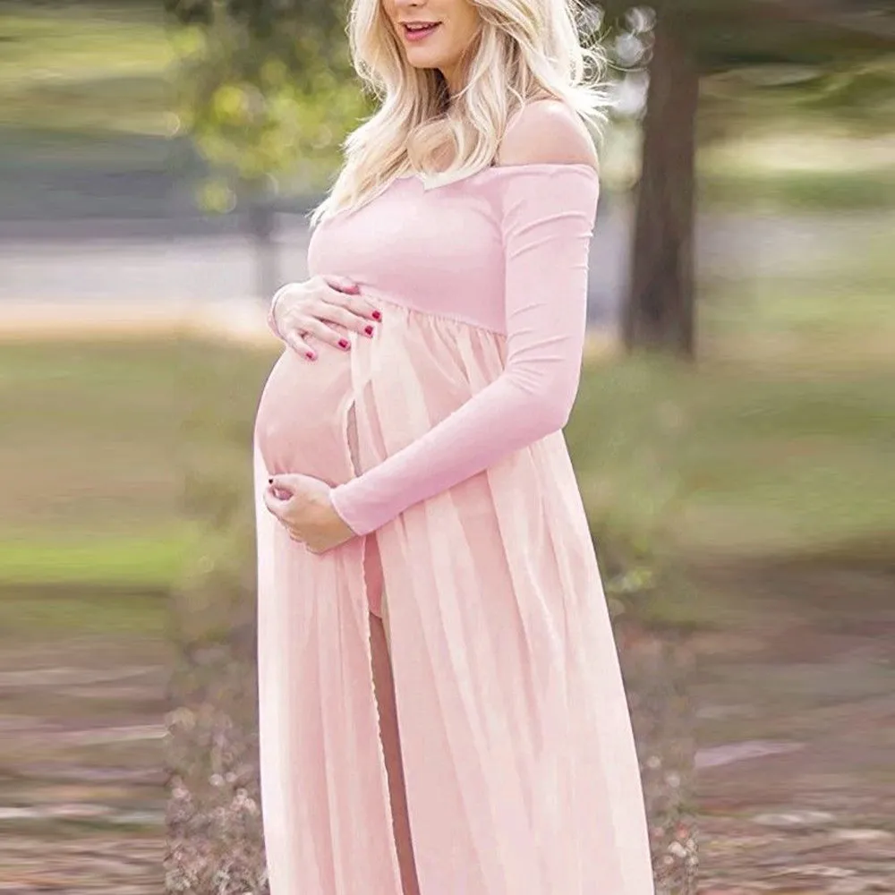 

Maternity Clothes Dress Cotton Pregnancy Dress Pregnant Off Shoulder Maternity Gown Draped Photography Shoot Maxi Dress PK F509