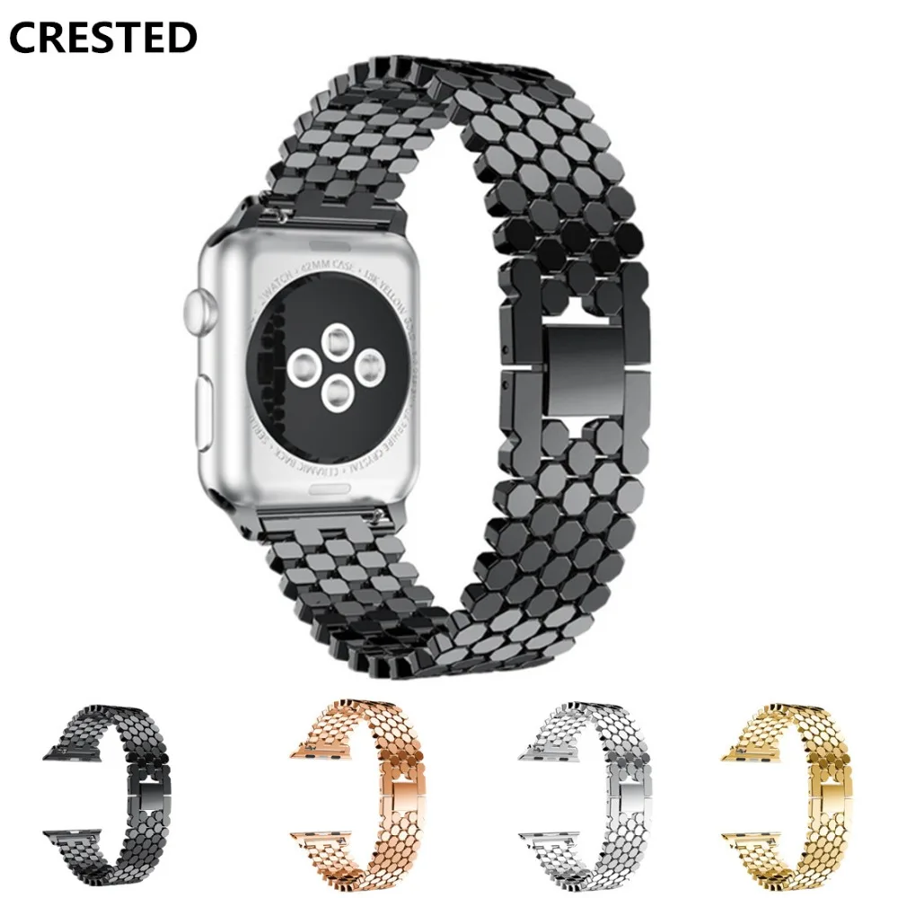 

CRESTED Stainless Steel strap For Apple Watch 4 Band 44mm 40mm iwatch 4 3 2 1 42mm/38mm link Bracelet wrist watchband belt