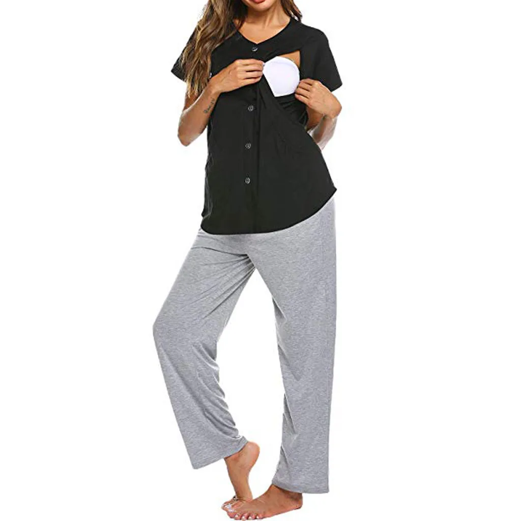 LONSANT Одежда для беременных; женская футболка с коротким рукавом для кормления; комплект из топа и штанов для грудного вскармливания; летняя повседневная одежда для беременных