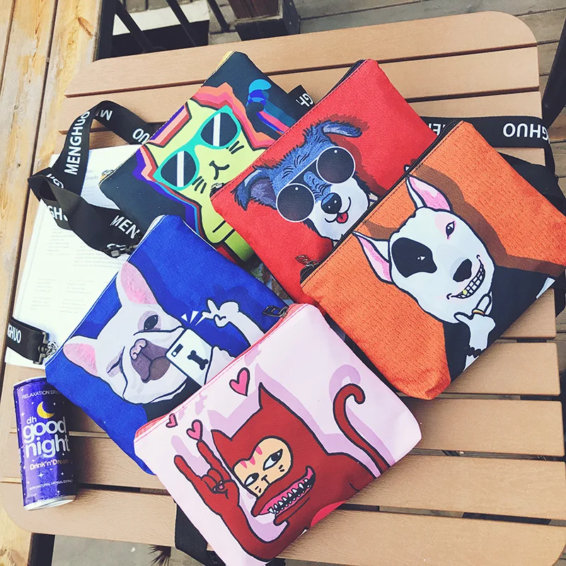 Menghuo New Cute Dog Cat Printed Canvas Crossbody Shoulder Bags Summer Female Casual Canvas Bags Nylon Bag Design Messenger Bag (42)