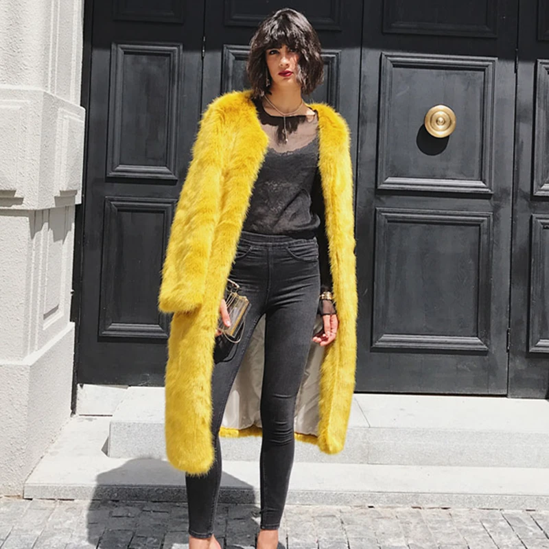 Женское пальто из искусственного лисьего меха с длинным рукавом|for coat|fur coatfur coat