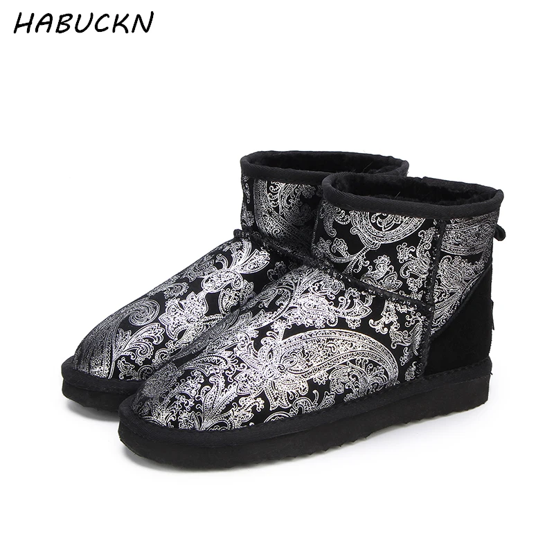 

HABUCKN Brand Free Shipping Hot Sale Women Snow Boots 100% Genuine Cowhide Leather Ankle Boots Warm Winter Boots Woman Shoes