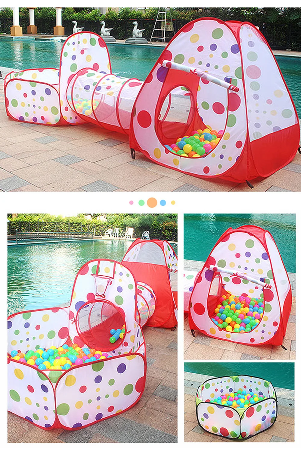 Многоцветный детский бассейн с океаническим шаром, Крытый Дом, игра, тент для игры для детей, ползающий туннель + игрушечные палатки +