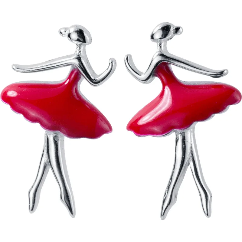 

Honey Moon Red Ballet Dancer 925 Sterling Silver Studs Earrings