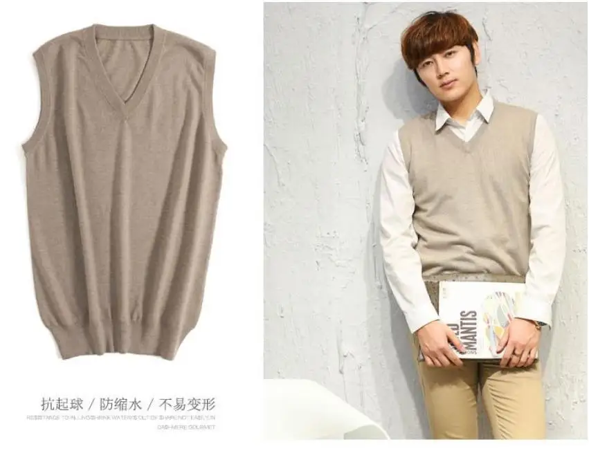 Cashmere men sweater vest for spring autumn V-Neck pullover sleeveless garment clothes hombre pull homme hiver knitted clothing 2
