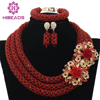 

Wine African Beads Jewelry Set 2017 Nigerian Wedding African Beads Crystal Bridal Jewelry Set Burgundy Beads Free Shipping WB914