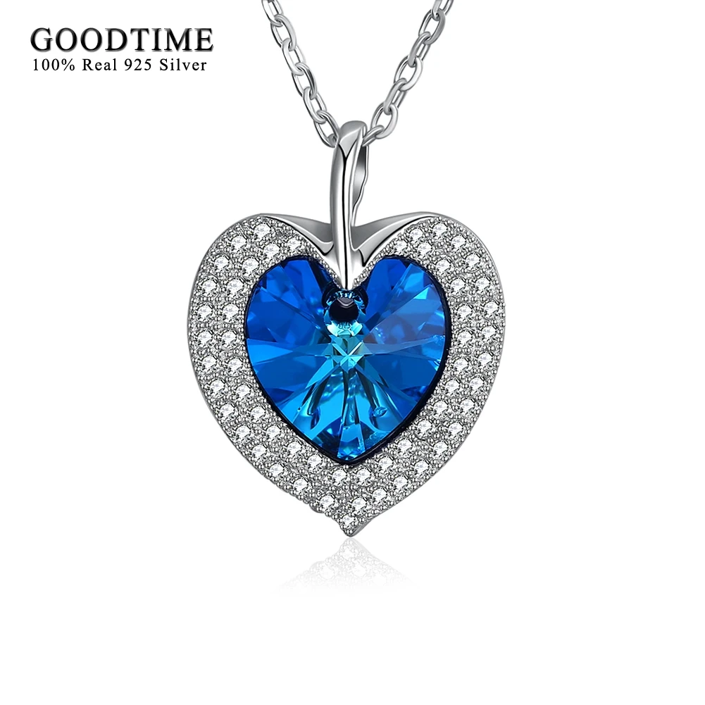 Luxury Heart Crystal Necklaces Women 925 Sterling Silver Pendant