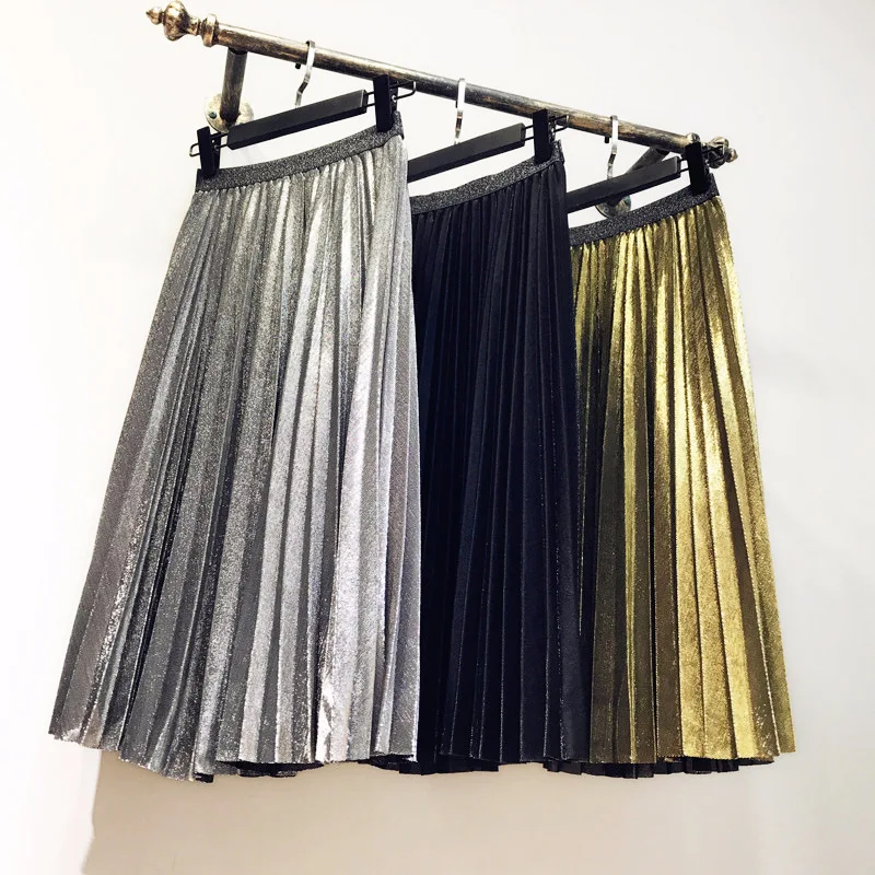 Модная блестящая юбка золотистого и серебристого цвета в стиле панк, Женская плиссированная юбка с эластичной талией, женские вечерние юбки для ночного клуба