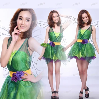

New Women Dress Party Green Tutu Elf Costume Wedding Costume princess Flower Dress for Lady With wing Christmas navidad