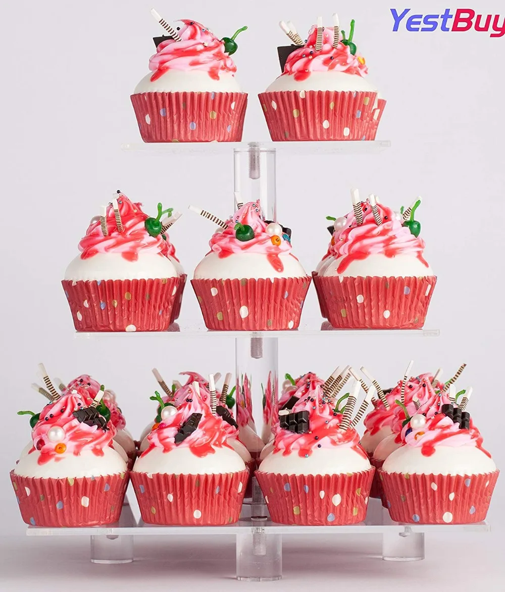 

YestBuy 3 Tier Maypole Square Wedding Party Tree Tower Acrylic Cupcake Display Stand With Base(3 Tier (12cm gap) )(11.3 Inches)