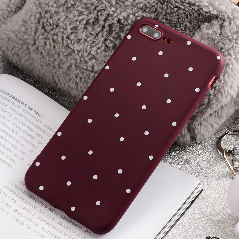 USLION Fashion Wine Red Wave Point Phone Case For iPhone 7 Plus Dots Soft TPU Cases Back Cover For iPhone7 Plus (13)