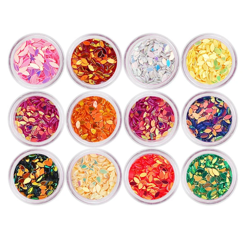 

RORASA 12pcs/set Mixed Color Nail Art Tool 3D Ultrathin Sequins Nail Decoration Colorful Nail Sequins Nail Art Deco
