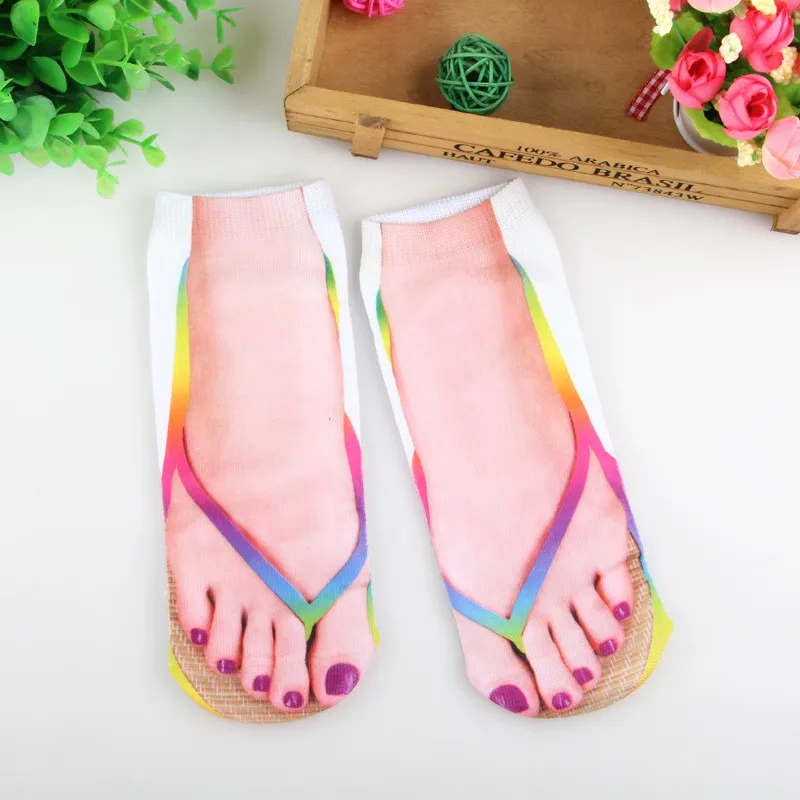 Новинка года; Разноцветные 3D носки-Вьетнамки; женские повседневные носки с принтом; унисекс; Низкие носки до щиколотки; Тапочки