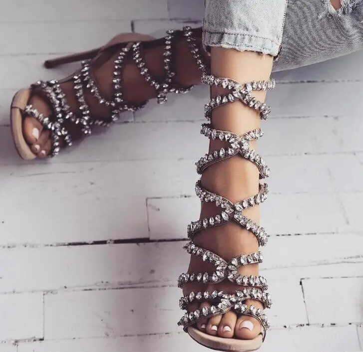crystal strap heels