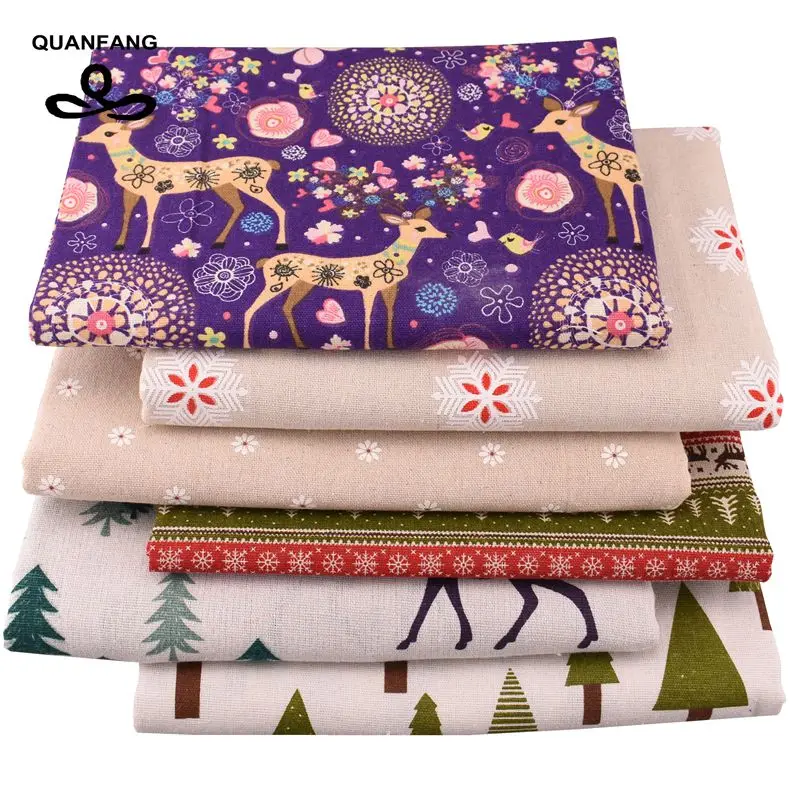 

QUAN FANG Christmas Series Printed Cotton Linen Fabric For DIY Quilting Sewing/Sofa/Table/Clothes,Curtain,Bag,Cushion Material
