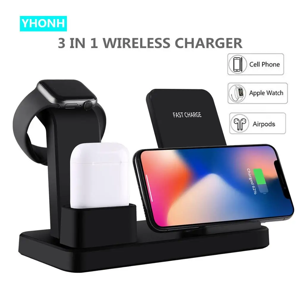 

YHONH 10W 3 in 1 Fast Wireless Charger Stand Charging Station Compatible for Apple Watch 4/3/2/1,Airpods, iPhone
