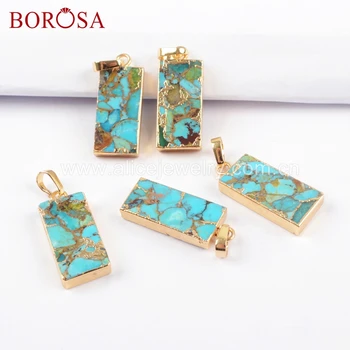 

BOROSA 2019 New Fashion Jewelry 5PCS Natural Turquoises Gold Color Druzy Pendant Copper Turquoises Rectangle Pendant G1687