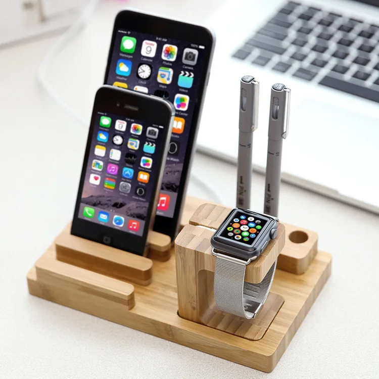 Бамбук Деревянные 4 в 1 для Apple Watch USB Порты и разъёмы микро концентратор Подставка