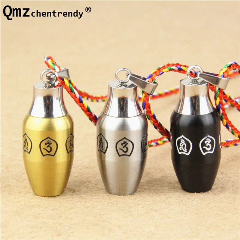 

Tibet Buddhism Surangama Mantra Openable Pendants Necklace Sanskrit Amulet Necklace Prayer Bottle Men Storage Case Urn Jewelry