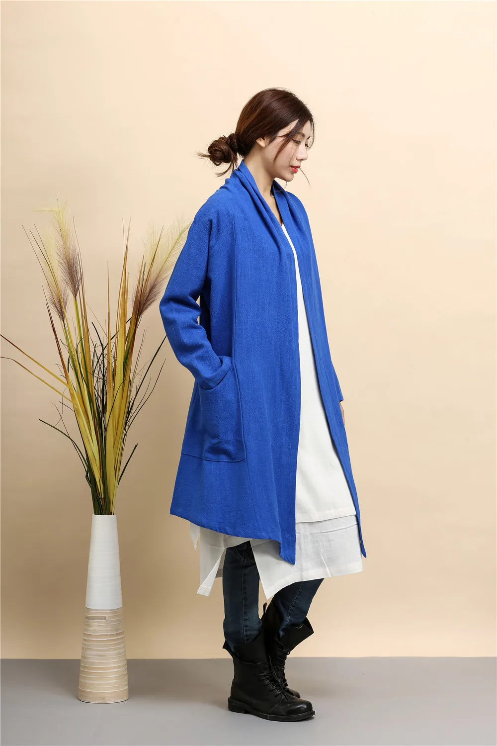 pure linen dust coat Cardigan irregular hem Cape Poncho Shawl cape Women