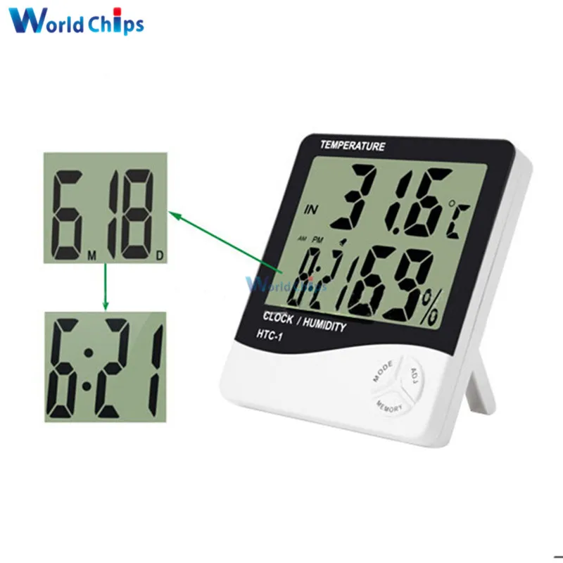 

Indoor Room LCD Electronic Temperature Humidity Meter Digital Thermometer Hygrometer Weather Station Alarm Clock For HTC-1