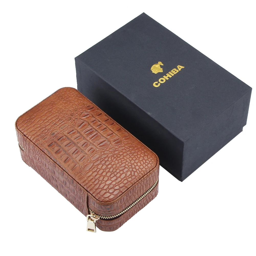 Кожаный чехол для сигар COHIBA Humidor Box, аксессуары для сигар для путешествий из кедрового дерева с увлажнителем