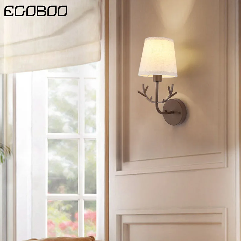 

EGOBOO Modern Brown Wall lamp with plug in cord, E14 sorcket bedroom bedside lamp with fabric shade