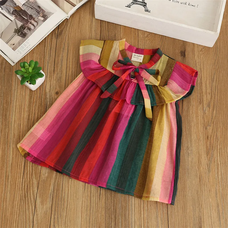 Детская одежда для малышей летнее платье платья с бантом для девочек vestidos robe fille enfant/блузка для девочек детская одежда без рукавов