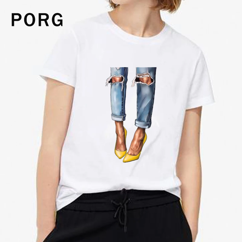 

Sexy Yellow Shoes tshirt print T Shirt korean style Aesthetic camisetas verano mujer 2019 t shirt streetwear modis women clothes