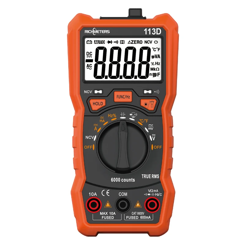 Beste RM113D Auto Variërend Ncv Digitale Multimeter 6000 Telt Ac Dc Voltage Meter Flash Licht Terug Grote Screen 113A