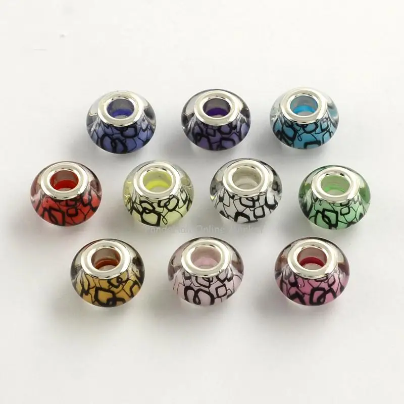 Large Hole Acrylic European Beads, with Tone Brass Double Cores