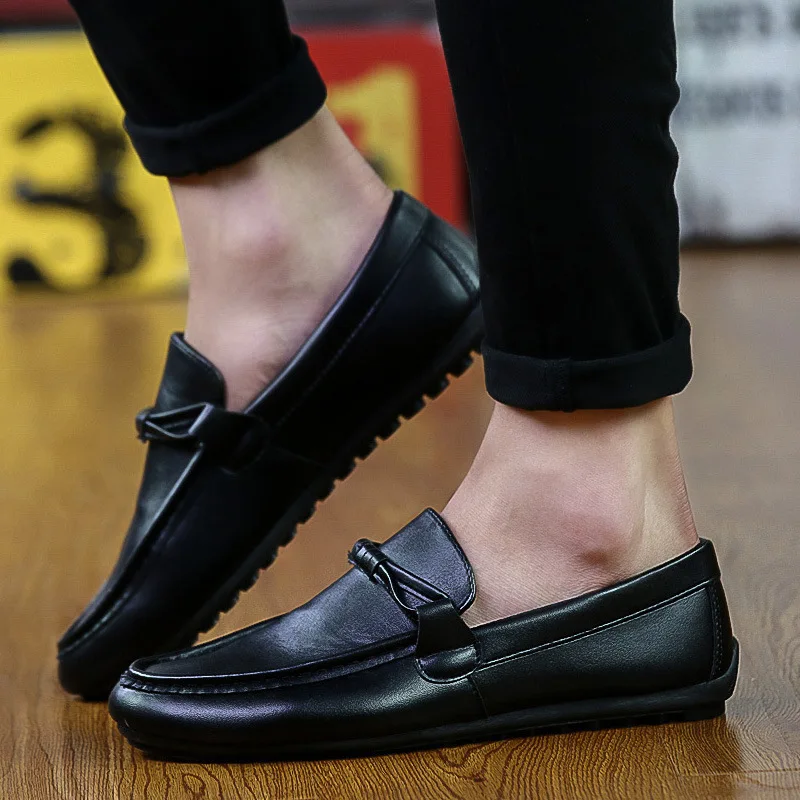 2018 Men Flat Shoes Quality Split Leather Moccasins Loafers Solid Black Breathable Slip-On Comfortable Soft Man Driving Shoe | Обувь
