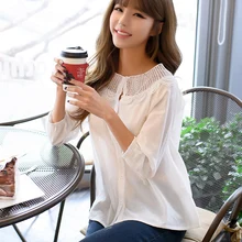 Women Blouses 2017 Summer Hollow-out Top Casual Fashion O-neck Loose Long sleeve Chiffon Shirt plus size Vintage blusas female