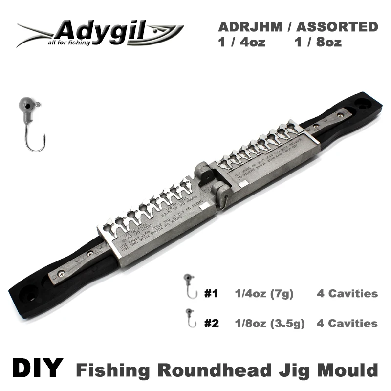 Adygil DIY рыболовные круглоголовые джига плесени adrjhm/разные комбо 1/4 унции)(7 г), 1/8 унций(3,5 г) 8 стаканчики для минеральных водов