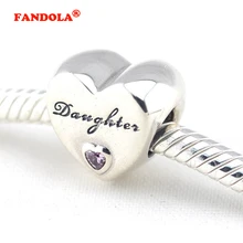 Подходит для Pandora талисманы браслеты 925 пробы серебряные ювелирные изделия дочери сердце любовь бусины с CZ