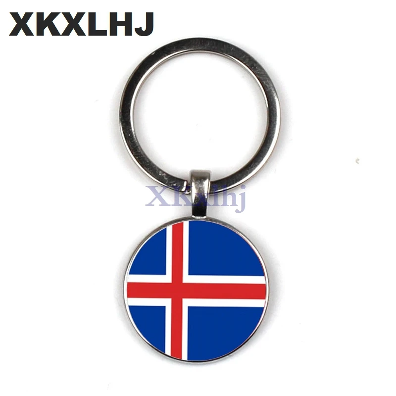 

XKXLHJ Iceland/Denmark Flag Art Keychain Jewelry Men Glass Cabochon key Holder Flag Key Chain Packet key Ring For Women Gift