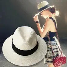Женская летняя соломенная шляпа классический черный пояс Панама солнечные шляпы джаз шляпа женская пляжная шляпа от солнца