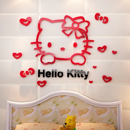 50*30 см 3D hello kitty Cat DIY настенные наклейки для детской комнаты спальни акриловые очаровательные Переводные картинки плакат домашний декор - Цвет: Черный