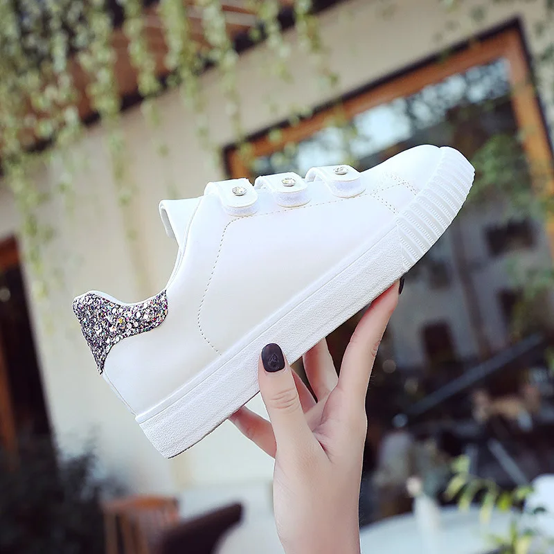 

Women sneakers 2019 new bling women shoes hook&loop breathable casual PU leather flat female shoes woman tenis feminino