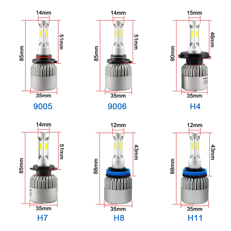 Hlxg 3 стороны 36 Вт H7 led HB3 9005 HB4 9006 9012 Автомобильные фары автомобильные лампы 6500 К 12 В