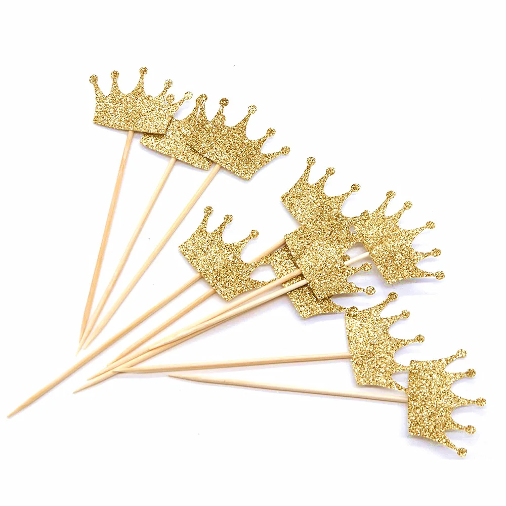 

20pcs Gold Glitter Princess Crown Cake Topper Favors Party Cake Twinkle Cupcake Picks Baby Shower Wedding Birthday Decorations