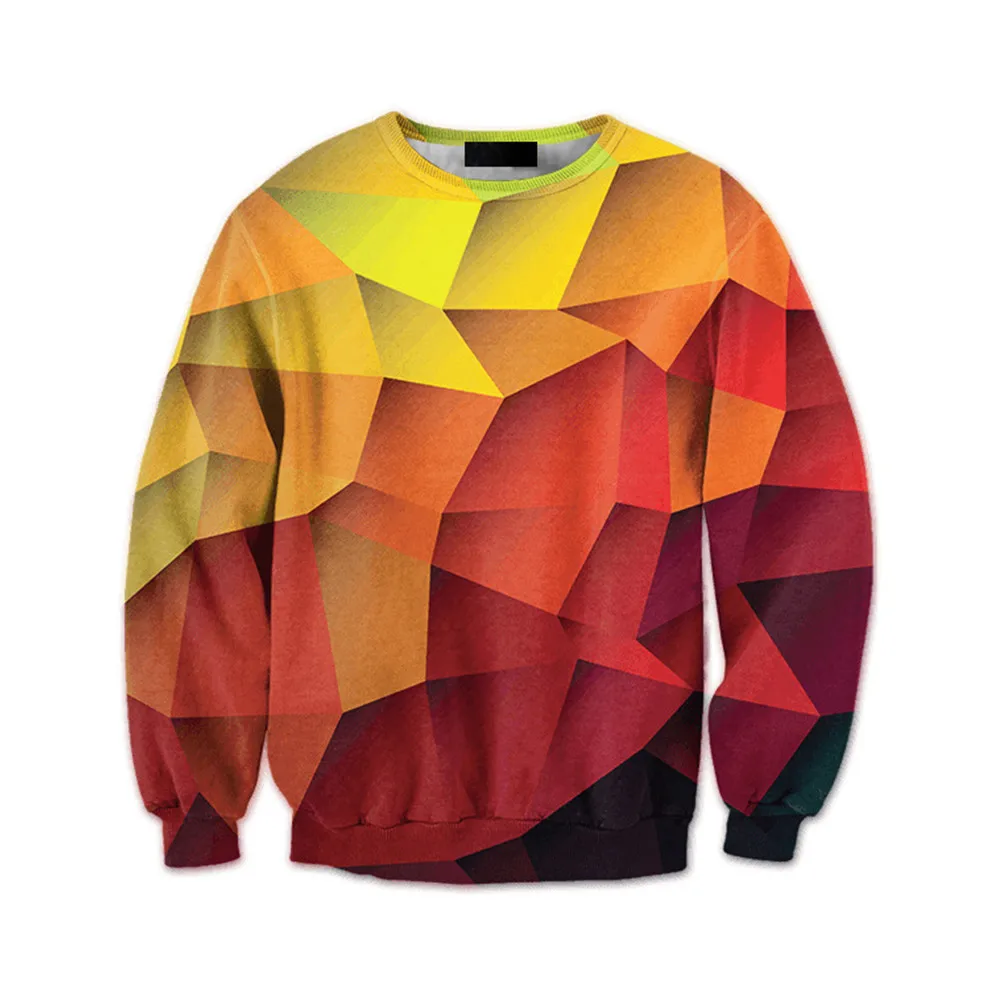 Male Sweatshirt Classic Orange Plaid Spring Pullover Novelty Patchwork