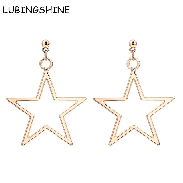 Lubingshine Geometric Earings Hollow Square Earring Five Point Star Lubingshine Geometric Earings Hollow Square Earring Five Point Star Ear Drop Gold Color Stars Dangle Earrings