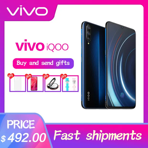 

VIVO iQOO Android 9 Mobile Phone OTA Update Fingerprint ID Snapdragon 855 NFC Type-C 4000mAh 44W Fast Charge 4D Game Cellphone