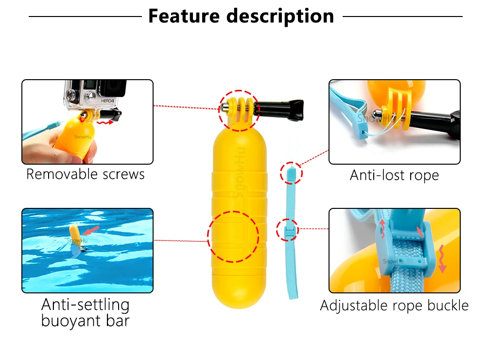 Аксессуары snowhu для Gopro B модель прочная плавающая ручка поплавок палка с ремешком Винт для Gopro Hero 8 7 6 5 для xiao Yi GP82